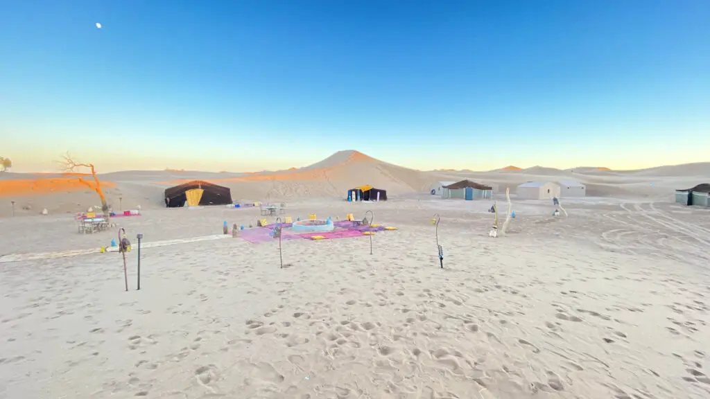 Camp tents in the Erg Chigaga dunes, a base before or after camel trekking